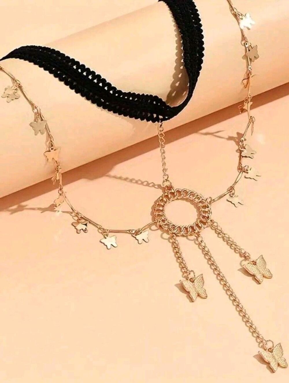 Thigh Black Chain Garter Belt "Flutter Butterfly" Wedding  Prom Accessory - Picture 2 of 5